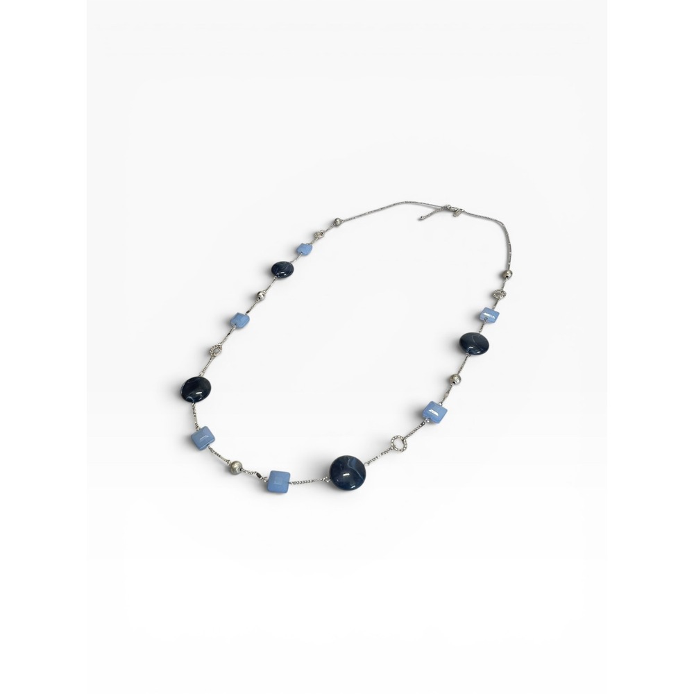 The Limited Station Necklace 40" Blue Silver Tone Long Beaded Cube